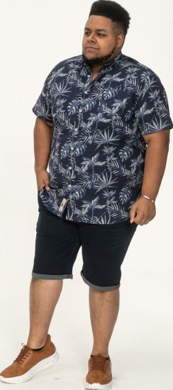 D555 Truro Hawaiian AOP Short Sleeve Button Down Collar Shirt Navy - Chemises - Chemises Grandes Tailles Hommes