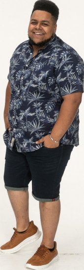 D555 Truro Hawaiian AOP Short Sleeve Button Down Collar Shirt Navy - Chemises - Chemises Grandes Tailles Hommes