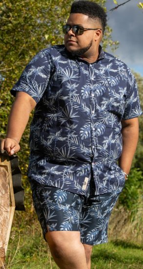 D555 Truro Hawaiian AOP Short Sleeve Button Down Collar Shirt Navy - Chemises - Chemises Grandes Tailles Hommes