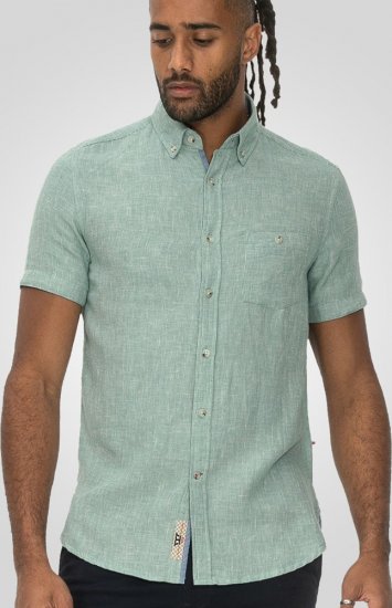 D555 Falmouth 2 Linen Mix Short Sleeve Shirt With Button Down Mint - Chemises - Chemises Grandes Tailles Hommes
