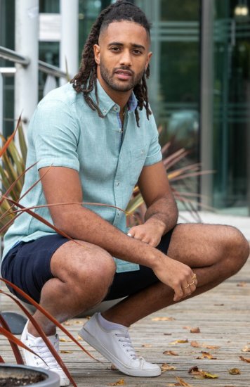 D555 Falmouth 2 Linen Mix Short Sleeve Shirt With Button Down Mint - Chemises - Chemises Grandes Tailles Hommes