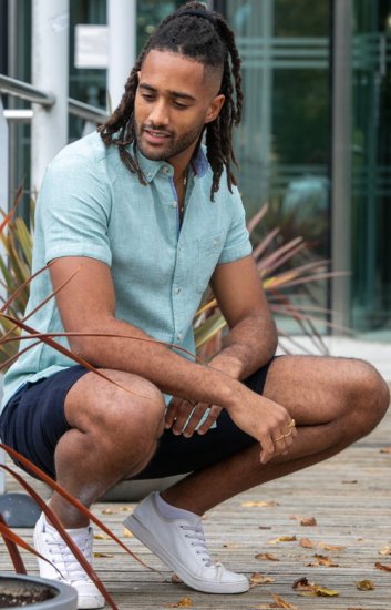 D555 Falmouth 2 Linen Mix Short Sleeve Shirt With Button Down Mint - Chemises - Chemises Grandes Tailles Hommes