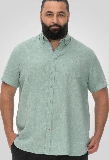 D555 Falmouth 2 Linen Mix Short Sleeve Shirt With Button Down Mint - Chemises - Chemises Grandes Tailles Hommes