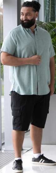 D555 Falmouth 2 Linen Mix Short Sleeve Shirt With Button Down Mint - Chemises - Chemises Grandes Tailles Hommes