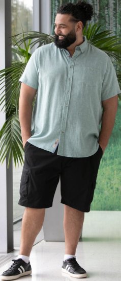 D555 Falmouth 2 Linen Mix Short Sleeve Shirt With Button Down Mint - Chemises - Chemises Grandes Tailles Hommes