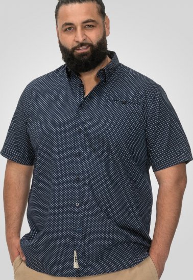D555 Norwich Short Sleeve Micro AOP Shirt With Hidden Button Down Navy - Chemises - Chemises Grandes Tailles Hommes