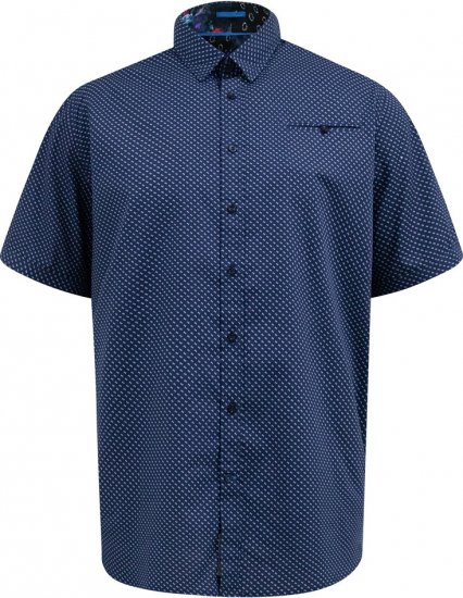 D555 Norwich Short Sleeve Micro AOP Shirt With Hidden Button Down Navy - Chemises - Chemises Grandes Tailles Hommes