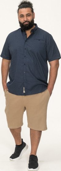 D555 Norwich Short Sleeve Micro AOP Shirt With Hidden Button Down Navy - Chemises - Chemises Grandes Tailles Hommes