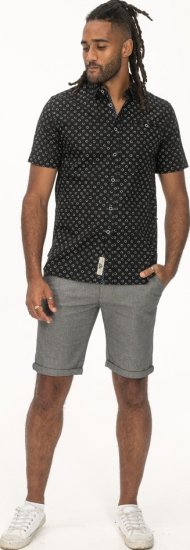 D555 Matlock Short Sleeve AOP Shirt With Hidden Button Down Black - Chemises - Chemises Grandes Tailles Hommes