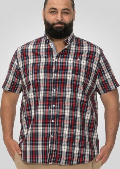 D555 Shields Button Down Collar Short Sleeve Shirt With Pocket Red Check - Chemises - Chemises Grandes Tailles Hommes