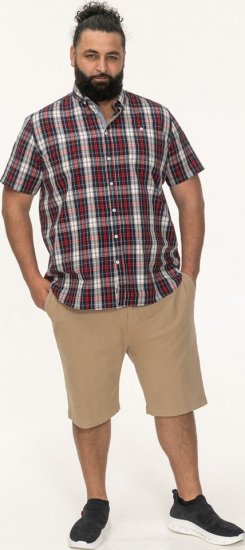 D555 Shields Button Down Collar Short Sleeve Shirt With Pocket Red Check - Chemises - Chemises Grandes Tailles Hommes