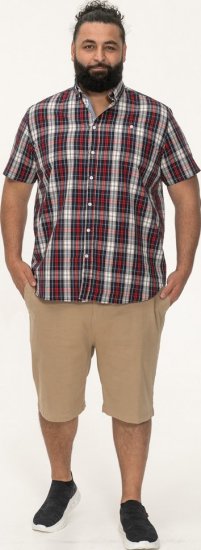 D555 Shields Button Down Collar Short Sleeve Shirt With Pocket Red Check - Chemises - Chemises Grandes Tailles Hommes