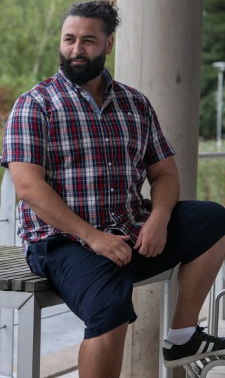 D555 Shields Button Down Collar Short Sleeve Shirt With Pocket Red Check - Chemises - Chemises Grandes Tailles Hommes