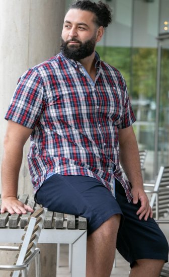 D555 Shields Button Down Collar Short Sleeve Shirt With Pocket Red Check - Chemises - Chemises Grandes Tailles Hommes