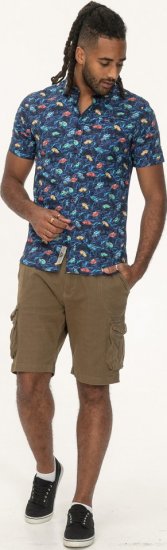 D555 Hartlepool Short Sleeve Vintage Car AOP Stretch Shirt Blue - Chemises - Chemises Grandes Tailles Hommes