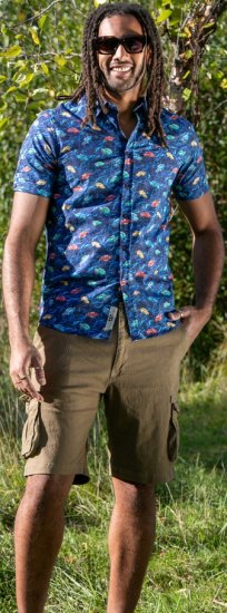 D555 Hartlepool Short Sleeve Vintage Car AOP Stretch Shirt Blue - Chemises - Chemises Grandes Tailles Hommes