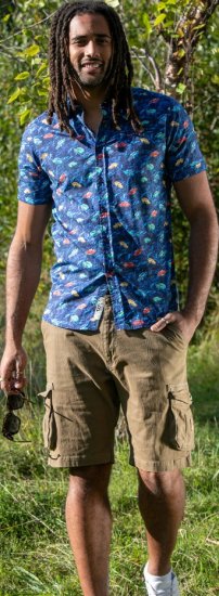 D555 Hartlepool Short Sleeve Vintage Car AOP Stretch Shirt Blue - Chemises - Chemises Grandes Tailles Hommes