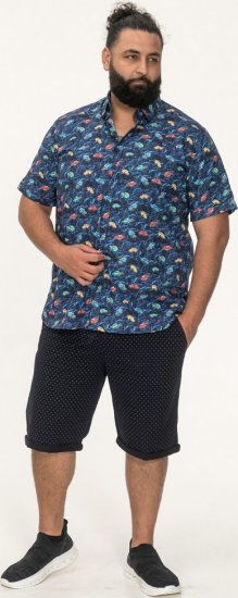 D555 Hartlepool Short Sleeve Vintage Car AOP Stretch Shirt Blue - Chemises - Chemises Grandes Tailles Hommes