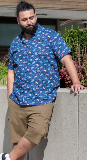 D555 Hartlepool Short Sleeve Vintage Car AOP Stretch Shirt Blue - Chemises - Chemises Grandes Tailles Hommes