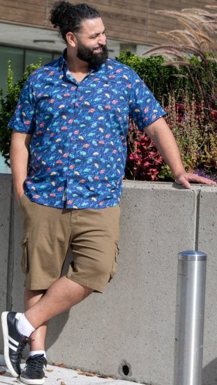 D555 Hartlepool Short Sleeve Vintage Car AOP Stretch Shirt Blue - Chemises - Chemises Grandes Tailles Hommes