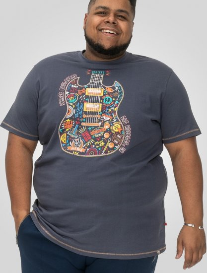 D555 Stockport Multi Coloured Guitar Printed T-Shirt Denim - T-shirts - T-shirts Homme Grande Taille