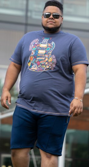 D555 Stockport Multi Coloured Guitar Printed T-Shirt Denim - T-shirts - T-shirts Homme Grande Taille