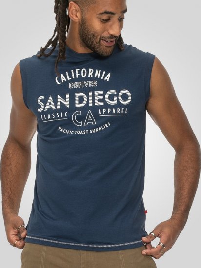D555 Havant San Diego Printed Sleeveless T-Shirt French Navy - T-shirts - T-shirts Homme Grande Taille