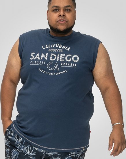 D555 Havant San Diego Printed Sleeveless T-Shirt French Navy - T-shirts - T-shirts Homme Grande Taille