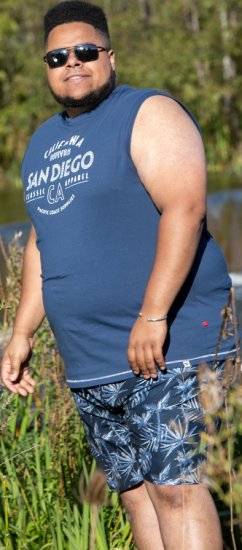 D555 Havant San Diego Printed Sleeveless T-Shirt French Navy - T-shirts - T-shirts Homme Grande Taille