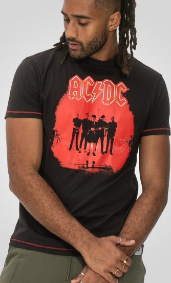 D555 Uxbridge Official ACDC Band Printed Crew Neck T-Shirt Washed Black - T-shirts - T-shirts Homme Grande Taille