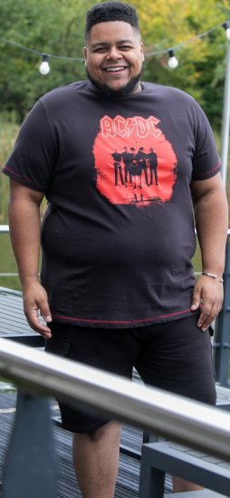 D555 Uxbridge Official ACDC Band Printed Crew Neck T-Shirt Washed Black - T-shirts - T-shirts Homme Grande Taille