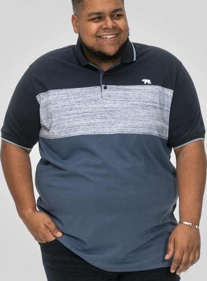 D555 Leeds Cut And Sew Polo With Jacquard Collar And Cuffs Navy - Polos - Polos homme grande taille