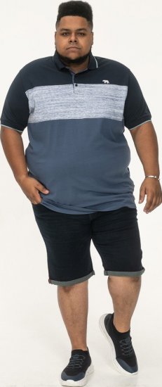 D555 Leeds Cut And Sew Polo With Jacquard Collar And Cuffs Navy - Polos - Polos homme grande taille