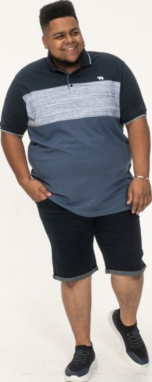 D555 Leeds Cut And Sew Polo With Jacquard Collar And Cuffs Navy - Polos - Polos homme grande taille