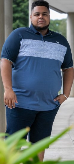 D555 Leeds Cut And Sew Polo With Jacquard Collar And Cuffs Navy - Polos - Polos homme grande taille