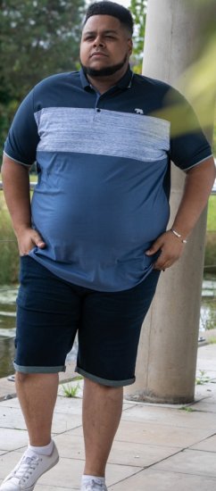 D555 Leeds Cut And Sew Polo With Jacquard Collar And Cuffs Navy - Polos - Polos homme grande taille