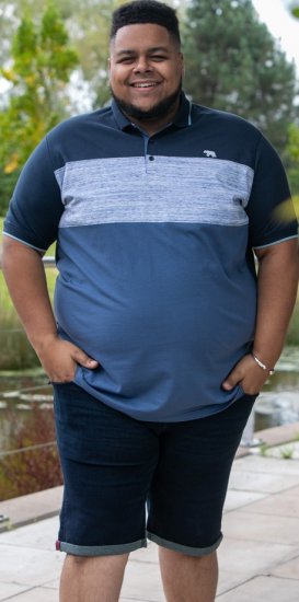 D555 Leeds Cut And Sew Polo With Jacquard Collar And Cuffs Navy - Polos - Polos homme grande taille