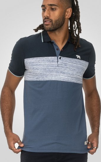 D555 Leeds Cut And Sew Polo With Jacquard Collar And Cuffs Navy - Polos - Polos homme grande taille