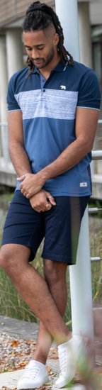 D555 Leeds Cut And Sew Polo With Jacquard Collar And Cuffs Navy - Polos - Polos homme grande taille