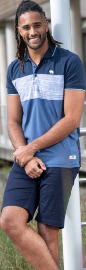 D555 Leeds Cut And Sew Polo With Jacquard Collar And Cuffs Navy - Polos - Polos homme grande taille