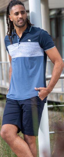 D555 Leeds Cut And Sew Polo With Jacquard Collar And Cuffs Navy - Polos - Polos homme grande taille