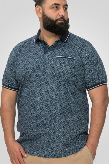 D555 Woolwich AOP Polo Shirt With Ribbed Collar Blue - Polos - Polos homme grande taille
