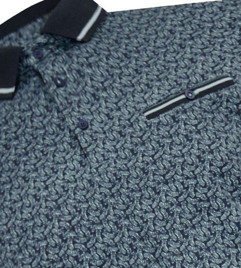 D555 Woolwich AOP Polo Shirt With Ribbed Collar Blue - Polos - Polos homme grande taille