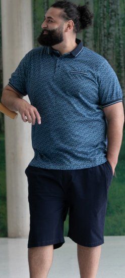 D555 Woolwich AOP Polo Shirt With Ribbed Collar Blue - Polos - Polos homme grande taille