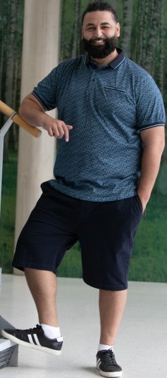 D555 Woolwich AOP Polo Shirt With Ribbed Collar Blue - Polos - Polos homme grande taille