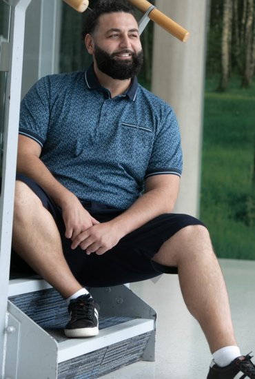 D555 Woolwich AOP Polo Shirt With Ribbed Collar Blue - Polos - Polos homme grande taille