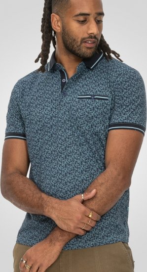 D555 Woolwich AOP Polo Shirt With Ribbed Collar Blue - Polos - Polos homme grande taille