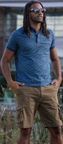 D555 Woolwich AOP Polo Shirt With Ribbed Collar Blue - Polos - Polos homme grande taille