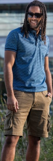 D555 Woolwich AOP Polo Shirt With Ribbed Collar Blue - Polos - Polos homme grande taille