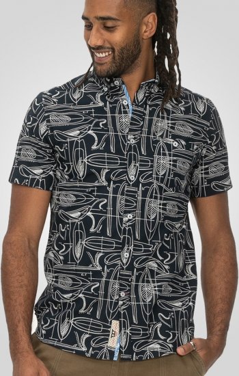 D555 Worthing Surf AOP Short Sleeve Button Down Collar Shirt Navy - Chemises - Chemises Grandes Tailles Hommes